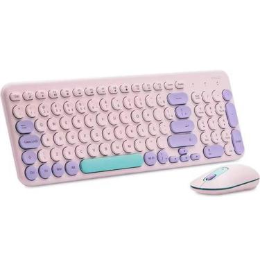 Imagem de Teclado e Mouse sem Fio, Wireless, Padrão ABNT2, KMW278P, Lilas e Cora