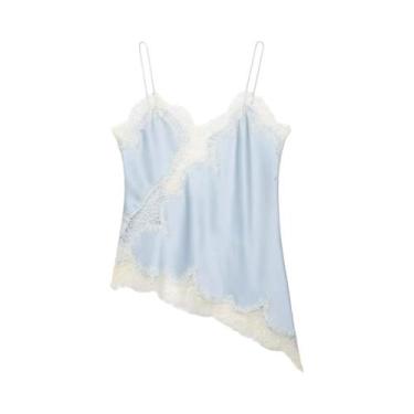 Imagem de Camisola Sexy Assimétrica De Renda Para Mulheres, Sem Mangas, Ombros D