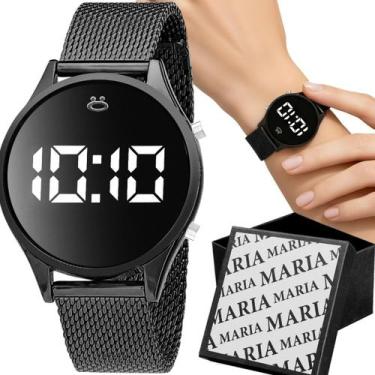 Imagem de relogio feminino digital inox aço qualidade premium + caixa redondo ca