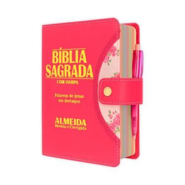 Imagem de Bíblia Sagrada Evangélica femenina - Botão Pink  ARC - João Ferreira d
