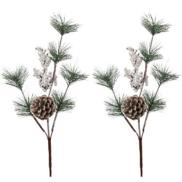Imagem de Kit 2 Galhos Natal Folhagens com Pinha e Berries Branco Nevado 46cm De