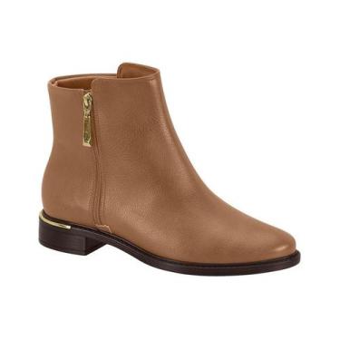 Imagem de Bota Vizzano Cano Curto Com Zíper Dourado E Salto Baixo Caramelo, Cara