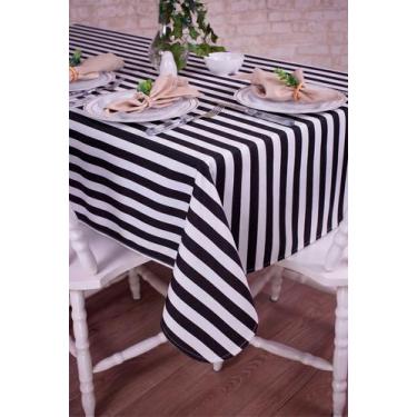 Imagem de Toalha de Mesa Retangular em Tecido Jacquard Estampado Listrado Preto 