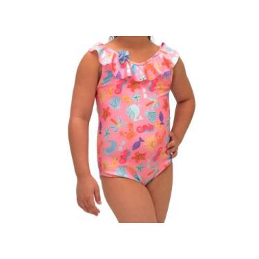 Imagem de Maiô Feminino Infantil Praia Com Flor Feita A Mão - Suspirar, Rosa, 8a
