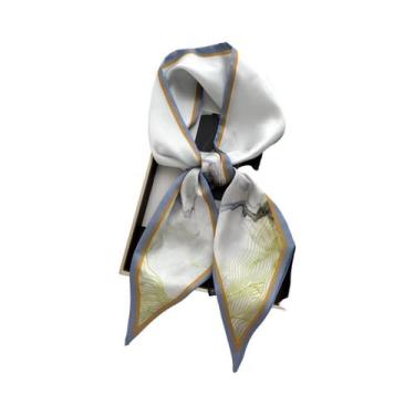 Imagem de Lenço De Seda Longo Com Estampa Floral Para Mulheres, Fita Para Cabelo