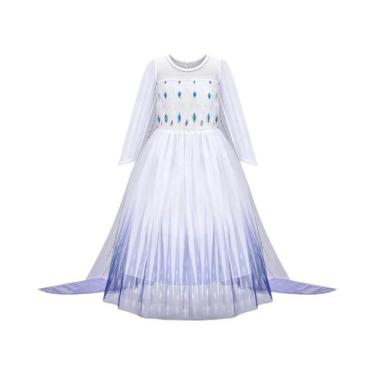 Imagem de Vestido De Princesa Branco Da Disney Elsa Frozen Para Meninas, Manga L