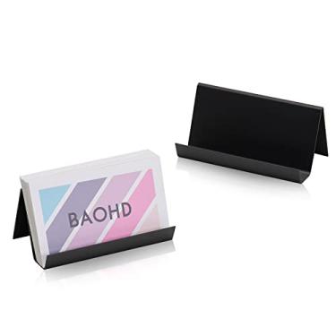 Imagem de Porta-cartões de visita para mesa, suporte de cartão de visita para exibição de cartão de visita de visita, organizador de cartões de visita de metal moderno de mesa, pacote com 2, preto