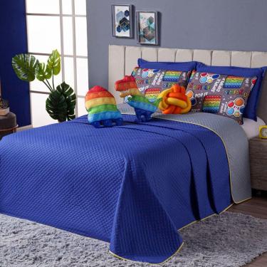 Imagem de Cobre Leito Pop It Azul Dupla Face Almofadas Casal 08 Peças