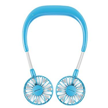 Imagem de Ventilador USB Mini USB Desktop Fan Design de pescoço Pendure Escritório Ventilador pessoal Portátil de Verão Ventilador de Arrefecimento Azul,