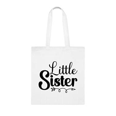 Imagem de Bolsa tote Little Sister (irmãzinha) presente para irmãzinha, bolsa de ombro para irmãzinha), bolsas reutilizáveis para irmãzinha mais nova, presente para irmãzinha e irmã s, Branco