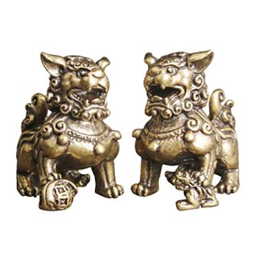 Imagem de Milisten 2 Unidades Ornamento De Leão De Estátua De Proteção De Riqueza Estátua De Leão De Mesa Feng Shui Decoração Rei Da Estátua Da Floresta Sortudo Modelagem Enfeites De Cobre