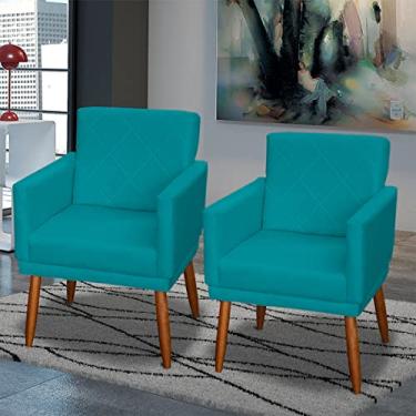 Imagem de Kit 2 Poltronas Decorativas Para Sala Beatriz Com Base Cadeiras Reforçadas Para Sala De Espera Consultório Escritório Recepção Manicure Sala De Estar Tecido Suede - Clique & Decore (Azul-turquesa)