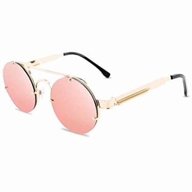 Imagem de Óculos de sol redondos Steampunk moda masculina designer elástico vintage óculos de sol sem aro para mulheres Lentes de sol, rosa, Z