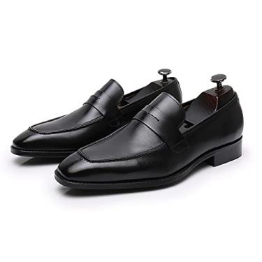 Imagem de Sapatos masculinos de couro Sapatos Oxford formais para homens bico redondo sapatos casuais de couro de negócios confortáveis sapatos de casamento sem cadarço sapatos de condução de couro