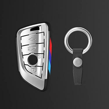 Imagem de CSHU Chapeamento Controlador remoto Car Key Case Cover Chaveiro Ring Key Bag, apto para Bmw X1 X5 X6 F15 F16 F48 Bmw Série 1/3/4/5/6/7, Prateado 1