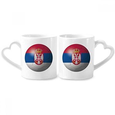 Imagem de Conjunto de canecas de porcelana para casais de futebol da Sérvia National Flag da Sérvia