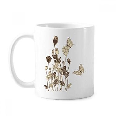 Imagem de Caneca de cerâmica de cerâmica com flores e borboletas e flores