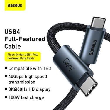 Imagem de Cabo Usb Tipo C Thunderbolt 4 Baseus 40Gpbs Pd 100W Video 8K