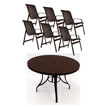 Imagem de Mesa De 1,30m + 6 Cadeiras Para Área Externa Terraço Piscina