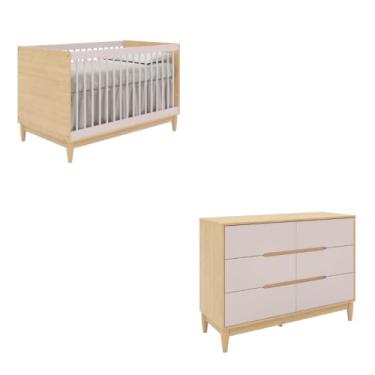 Imagem de Combo berço + Cômoda 6 gavetas carvalho com rosa - Quater