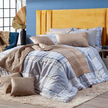 Imagem de Kit Edredom Cinza King 03 Peças Dupla Face Percal