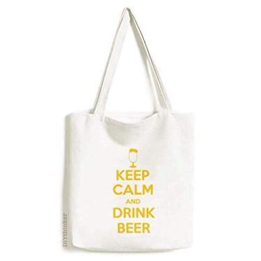 Imagem de Bolsa de lona amarela com citação Keep Calm And Drink Beer