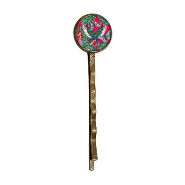 Imagem de Chapéu de metal retrô com estampa de folhas de pássaro rosa céu Happy