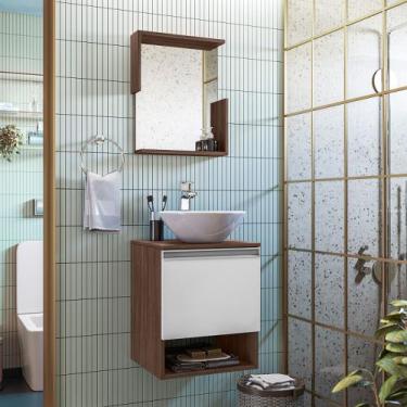 Imagem de Armário Para Banheiro Com Espelho Suecia Nogal E Branco - Celta Móveis