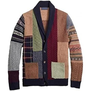 Imagem de Suéter Jaqueta Masculina Outono E Inverno Manga Longa Cardigã Patchwork,Marrom,XXG,Collector88
