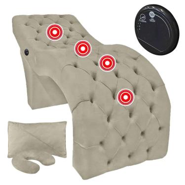 Imagem de Maca Estofada Capitonê Largura 70 cm com Massagem Veludo Marrom Castor SOFA STORE