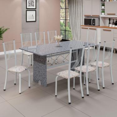 Imagem de Conjunto de Mesa Tampo de Granito Ocre com 8 Cadeiras Lorena Yescasa Botanic Bege/Branco