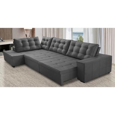 Imagem de Sofá de Canto Retrátil e Reclinável com Molas 3,40x2,00 LE Jacke Suede Cinza Madelina D...