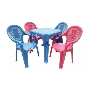 Imagem de Conjunto Infantil Mesa E 4 Cadeiras Antares Rosa Azul Kit 10