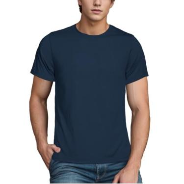 Imagem de Camiseta masculina ultra macia de viscose de bambu, gola redonda, leve, refrescante, manga curta, casual, básica, Azul marino, M