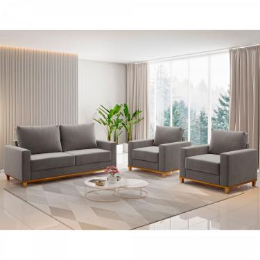 Imagem de Conjunto Estofado Living e 2 Poltronas Napoles Grafite - Casa Giulia