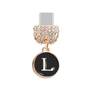 Imagem de ELISE & FONDA TP62 Tipo-C Porta de Carregamento USB Cristal Anti Poeira Plug Tiny Letter L Celular Charm para Samsung/Huawei/OnePlus/Xiaomi/Oppo Novos telefones Android (preto), approx. 1.2 cm (H) x