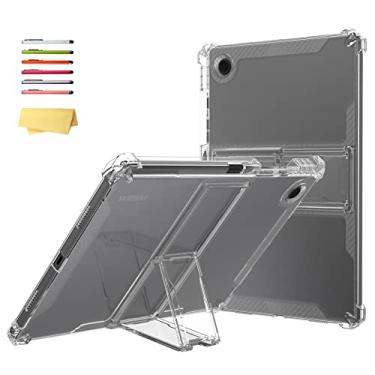 Imagem de UUcovers Capa transparente para Samsung Galaxy Tab A8 10,5 polegadas modelo 2022 (SM-X200/X205/X207) com suporte, fina, leve, antiderrapante, macia, TPU, parte traseira, transparente, à prova de