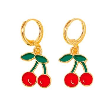 Imagem de Brincos coloridos de morango, melancia, banana, uva, fruta, banhado a ouro, charmoso, esmaltado, frutas tropicais, alimentos doces, pequenos brincos de argola para mulheres, férias na praia, joias
