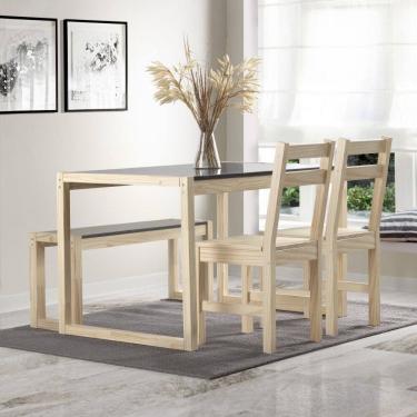 Imagem de Mesa de Jantar 2 Cadeiras e 1 Bancos Madeira Maciça Guará  CabeCasa MadeiraMadeira Natural