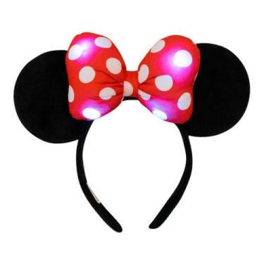 Imagem de Tiara Com Luz Led Pisca Laço Vermelho Orelhas Minnie Disney, Minnie