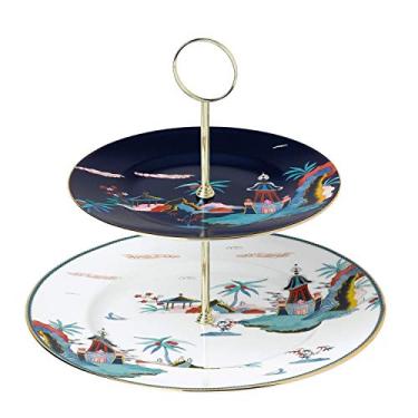 Imagem de Suporte para bolo Wonderlust Wedgwood com duas camadas azul Pagoda