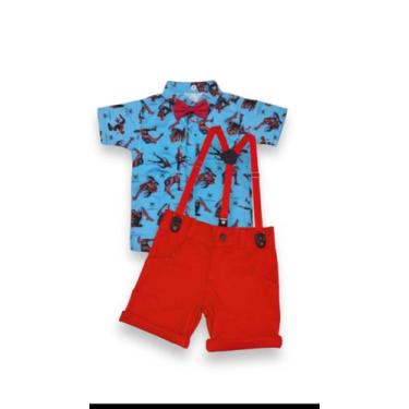 Imagem de Conjunto Menino Temático Luxo Homem Aranha Camisa Azul +Bermuda Vermel