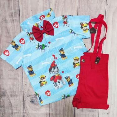 Imagem de Conjunto Menino Linha Premium Temático Patrulha Canina +Bermuda +Suspe