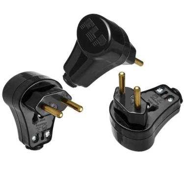 Imagem de Kit 5 Plugue 127v e 250v 2p 10A Nbr Preto Prensa Cabo 90º Pino Macho -