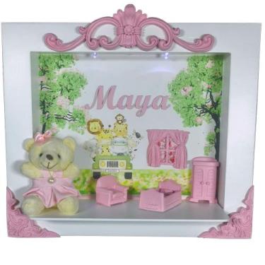 Imagem de Enfeite Porta Maternidade Cenário Nicho Led com nome - Safari menina A