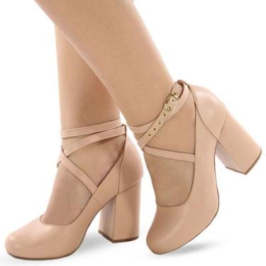 Imagem de Sapato Boneca Re&Ton Salto Grosso Feminino BL44, Nude, 38