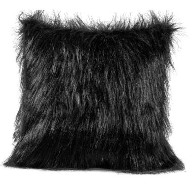 Imagem de Capa de Almofada Avulsa Plush Pelucia Preto 45cm x 45cm - Pelo Alto - 