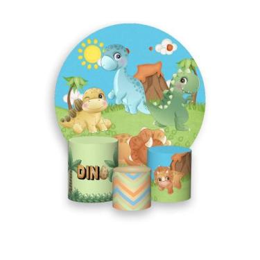 Imagem de Painel De Festa Redondo 1,50x1,50 + Trio De Capas Cilindro -  Dinossau