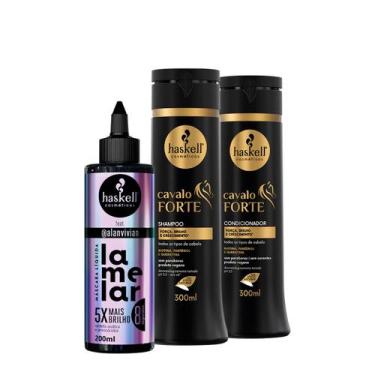 Imagem de Kit Haskell Cavalo Forte Shampoo Condicionador e Lamelar Máscara líqui