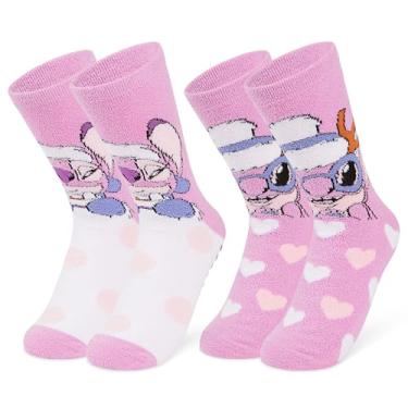 Imagem de Disney Stitch Pantufas femininas pacote com 2 meias fofas antiderrapantes de lã para cama Stitch Minnie Mickey Mouse Baby Yoda, Costura rosa, tamanho �nico